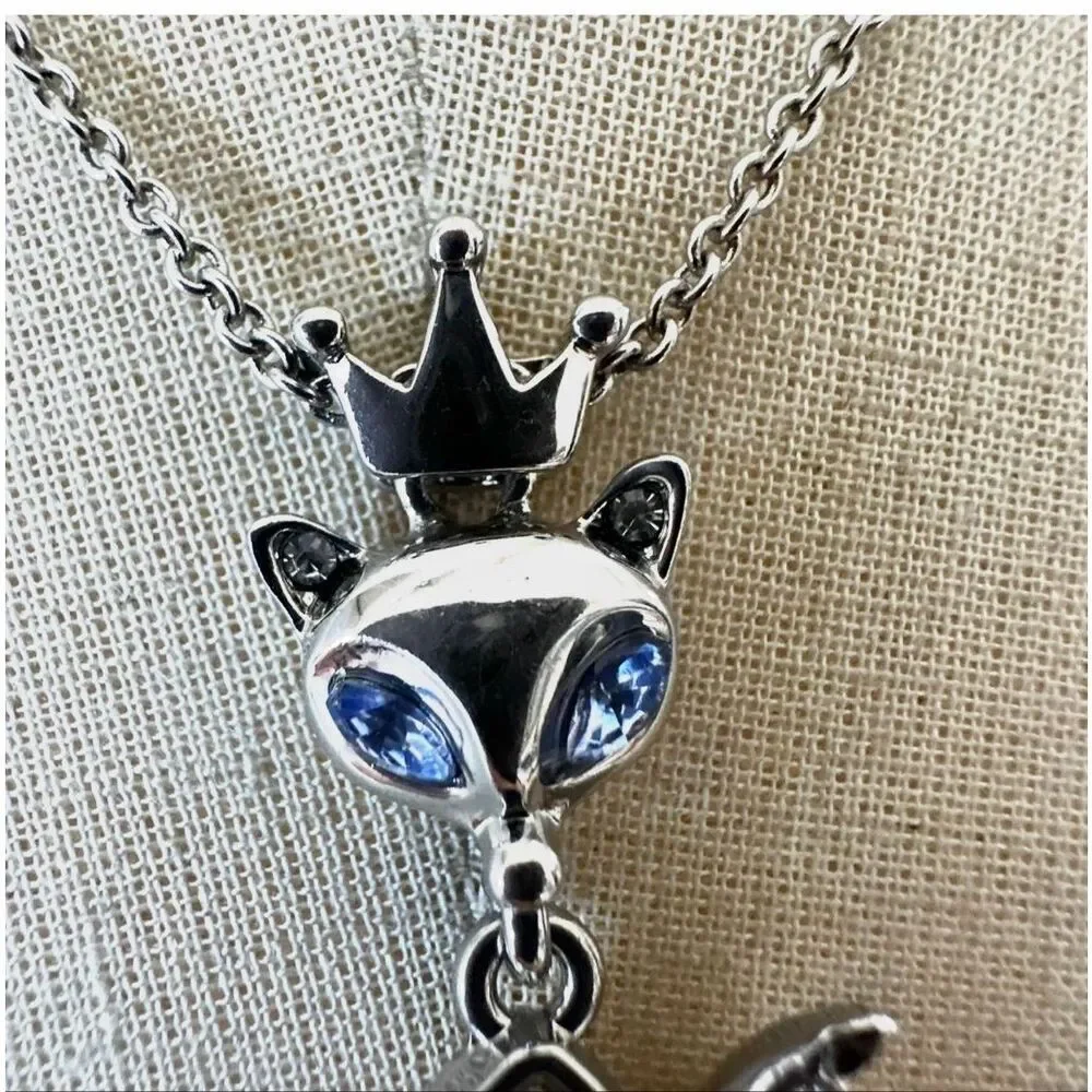 Betsey Johnson Crowned Cat Aurora Crystal Pendant Necklace